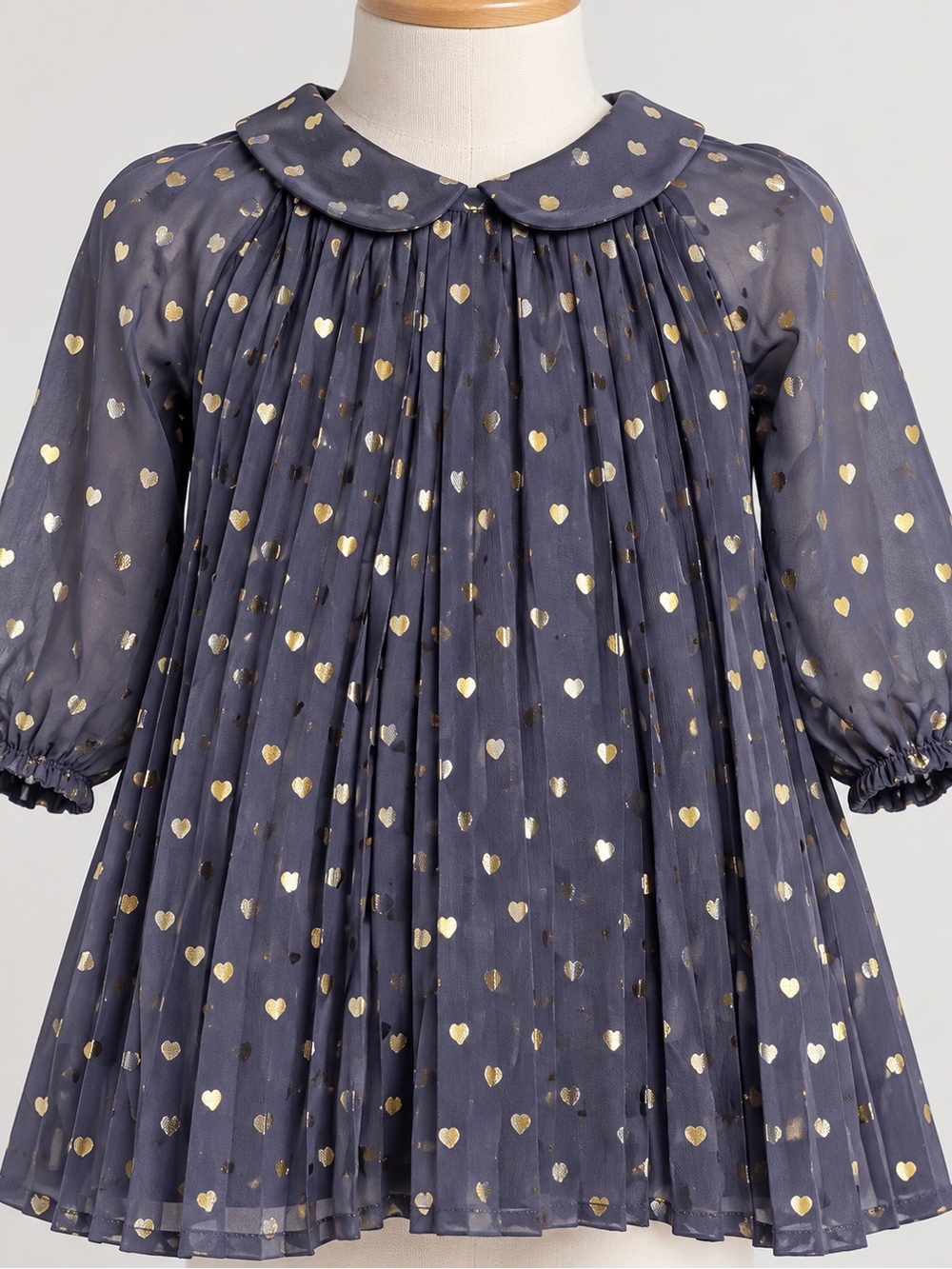 Baby Gap 6-12M Navy Gold Heart Pleated Dress Peter Pan Collar Party